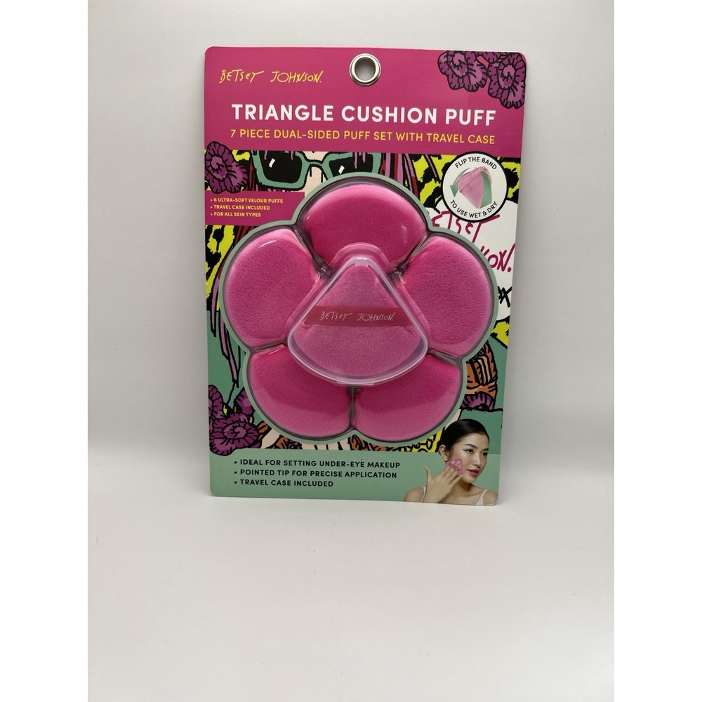 Betsey Johnson Makeup Cushion Puffs Pink Sponges Blending Tool Travel Case